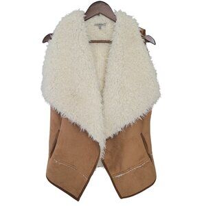 Jodifl Faux Suede Sherpa Lined Vest Womens Size M Tan Ivory Western